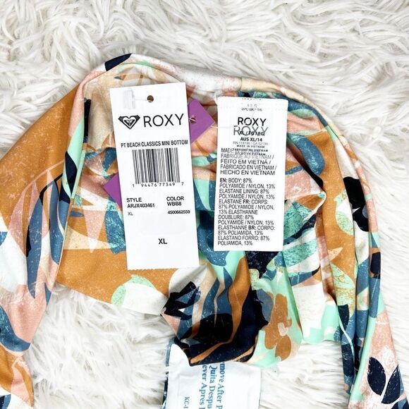 Roxy Printed Beach Classics Brown Blue Mini Bikini Bottom Size XL - Picture 6 of 6